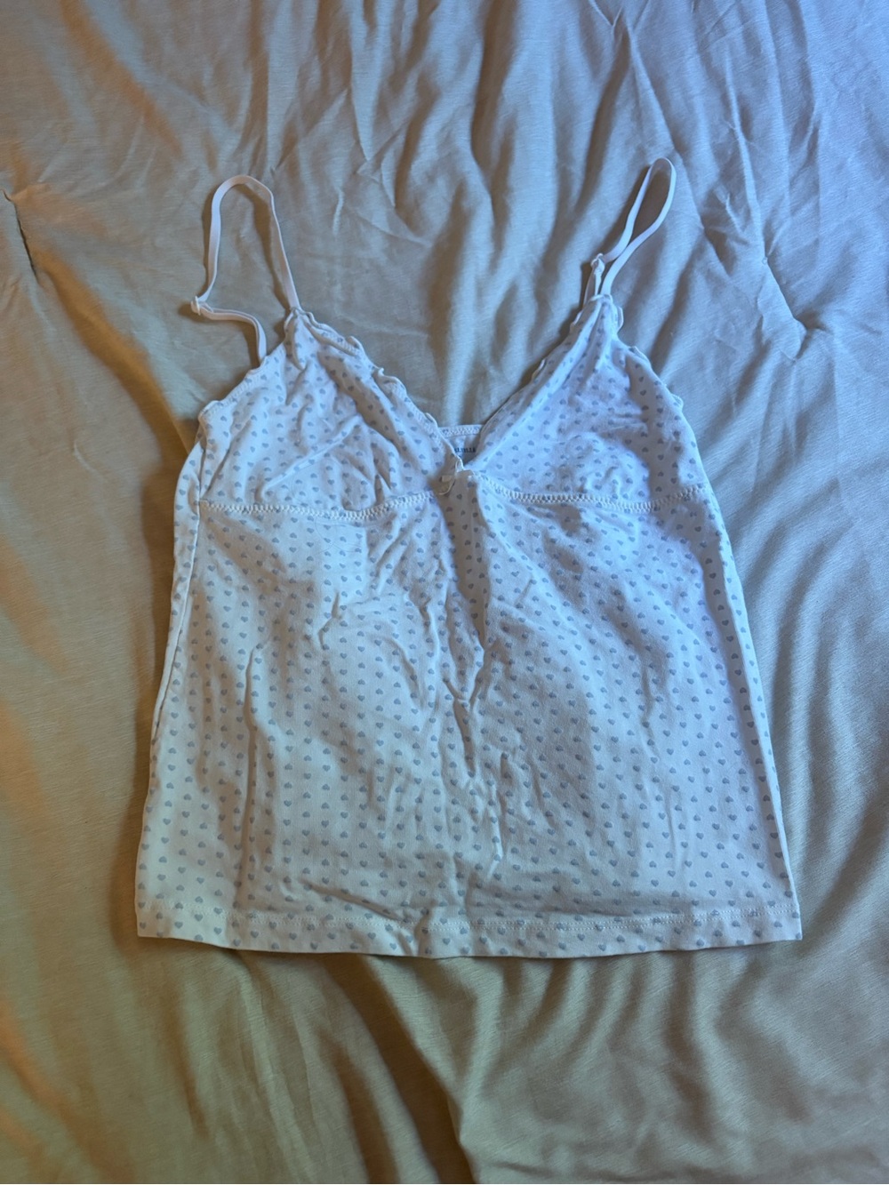 Brandy Melville White Spaghetti Strap Cami with Tiny blue Hearts
